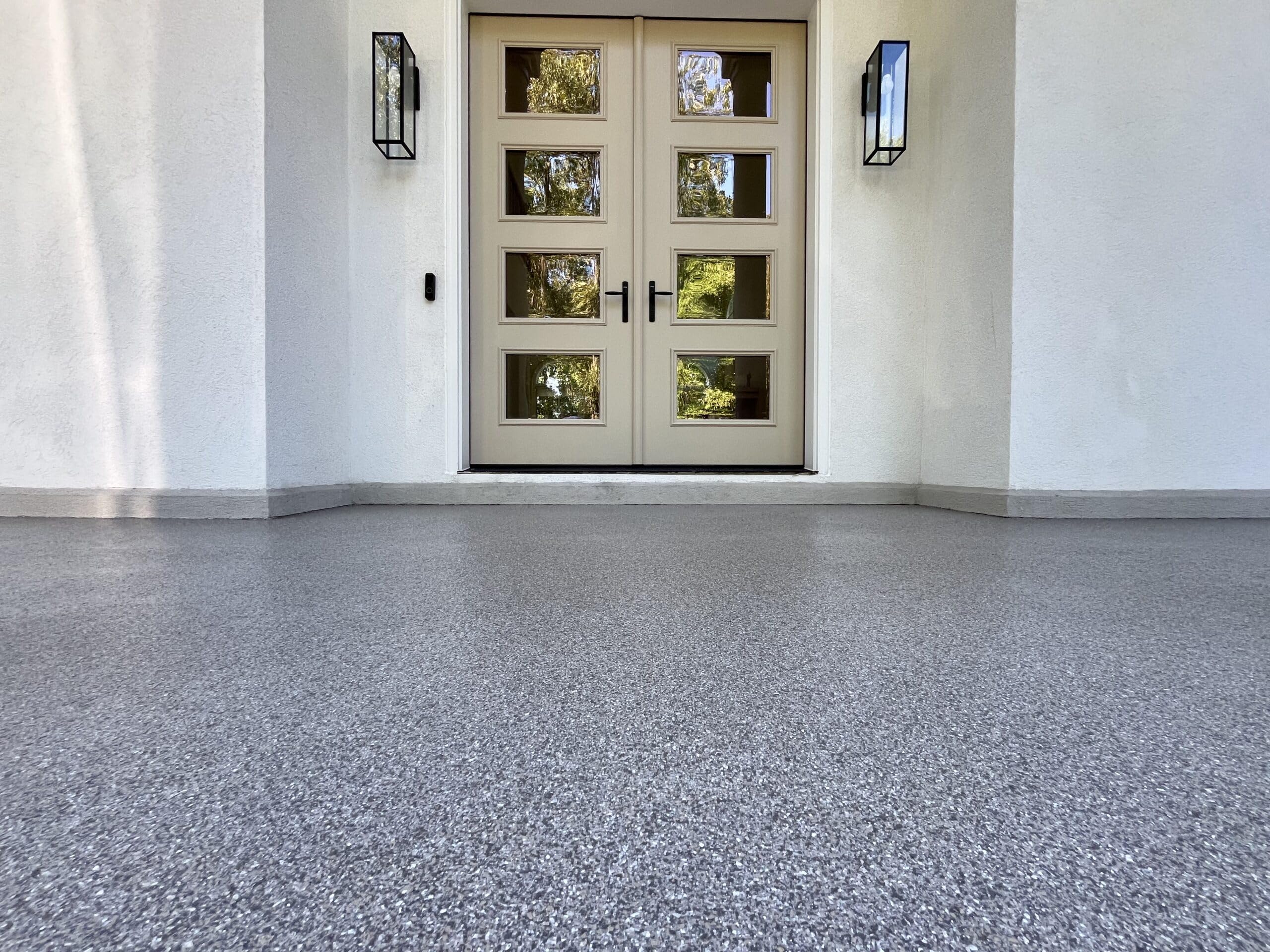 Decorative flake epoxy garage floor in the Ventura County coast