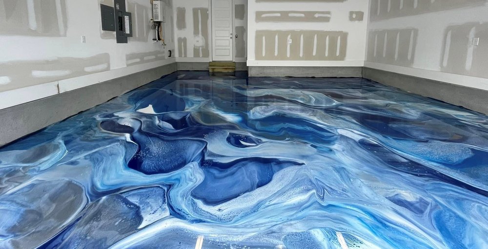 Metallic epoxy floor finish in an Oxnard home